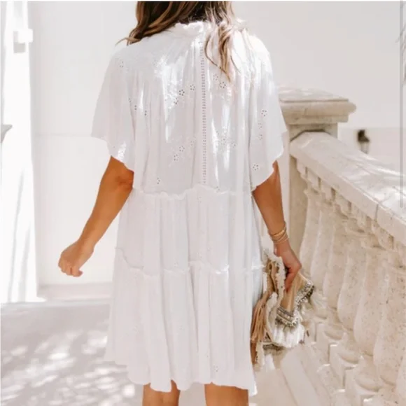 VICI Yolanda Cotton Eyelet Tiered Babydoll Mini Dress - Picture 4 of 7